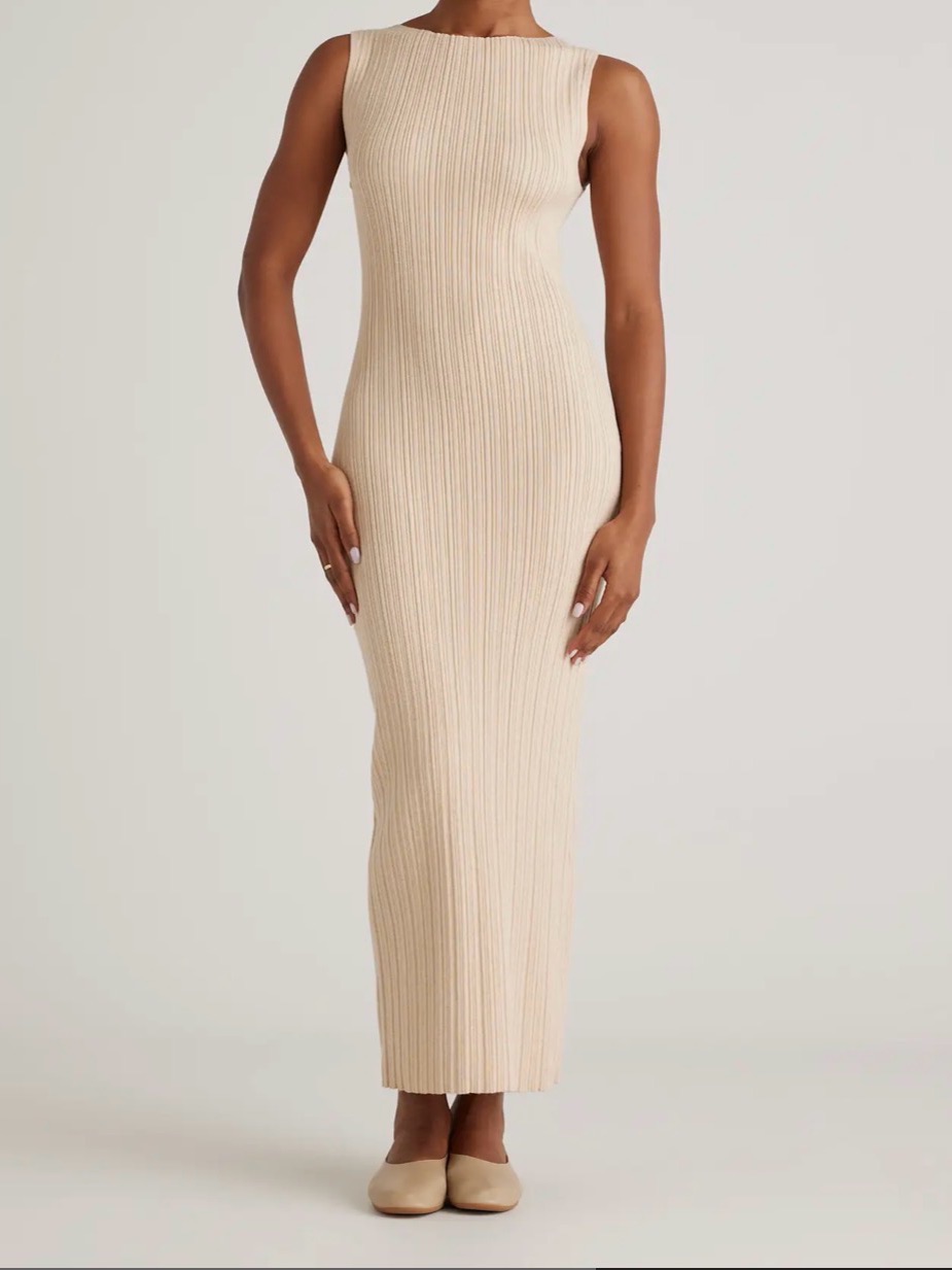 Quince Cotton Cashmere Sleeveless Rib-Knit Maxi Dress